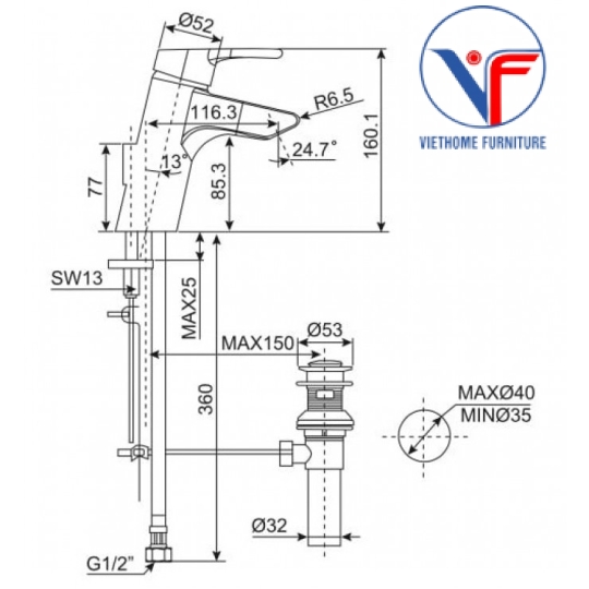 Vòi Lavabo Nóng Lạnh American Standard Active WF-3907