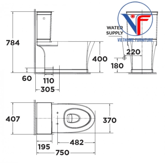 Bồn Cầu American Standard VF-2781 (VF-3781+VF-4781) 2 Khối