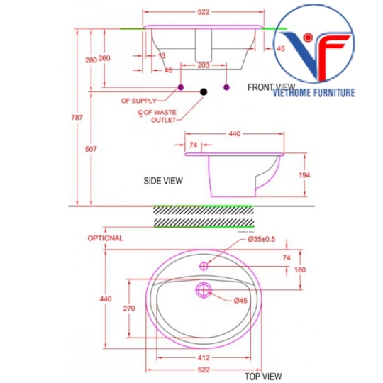 Chậu Lavabo American Standard VF-0476 Aqualyn Dương Vành