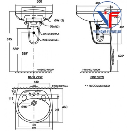 Chậu Lavabo Treo Tường American Standard Casablanca VF-0969/VF-0912
