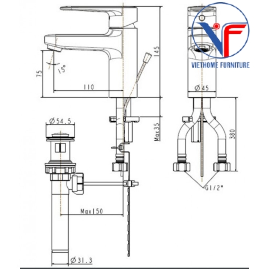 Vòi Rửa Lavabo American Standard WF-B201 Slimplica Nóng Lạnh