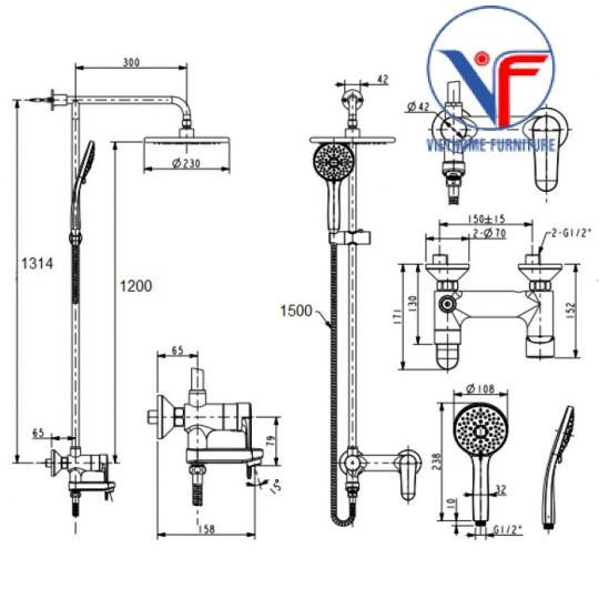 Bộ Cây Sen Phun Mưa American Standard WF-9089E Simplica