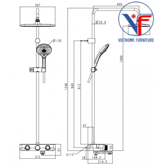 Bộ Sen Cây Cảm Biến Nhiệt American Standard WF-4956 EasySET Có Xả Xô