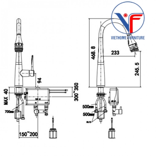 Vòi Bếp Cảm Ứng American Standard WF-5644 Rút Dây