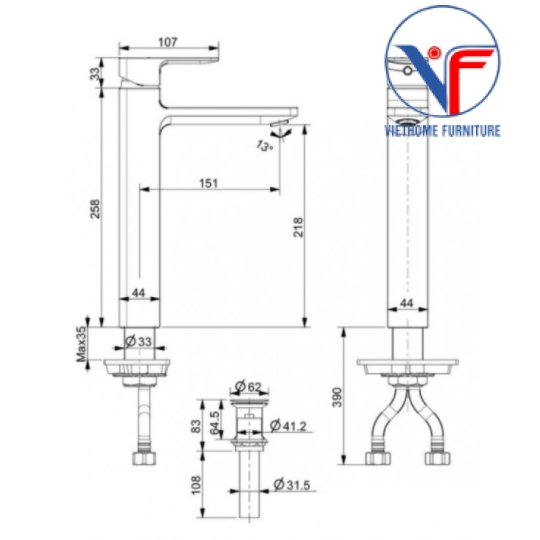 Vòi Lavabo  Cổ Cao American Standard Acacia E WF-1302 Nóng Lạnh
