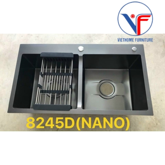 CHẬU CHÉN 2 HỐ CÂN 8245 PHỦ NANO ĐEN