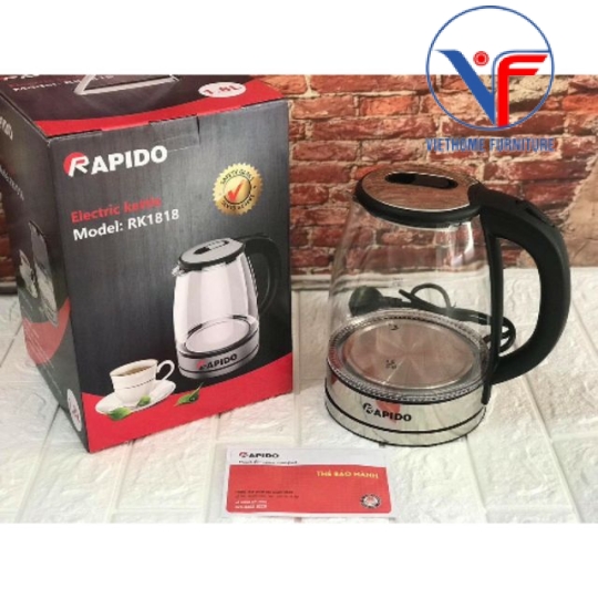 Ấm siêu tốc Rapido RK1818 dung tích 1,8 lít, công suất 1800W, bảo hành 6 tháng