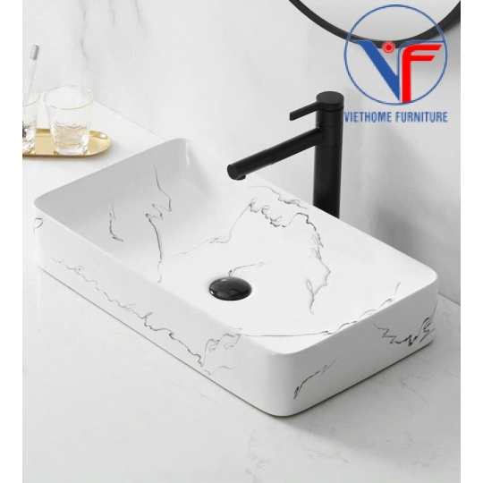 LAVABO VÂN ĐÁ ĐẶT BÀN HÌNH CHỮ NHẬT