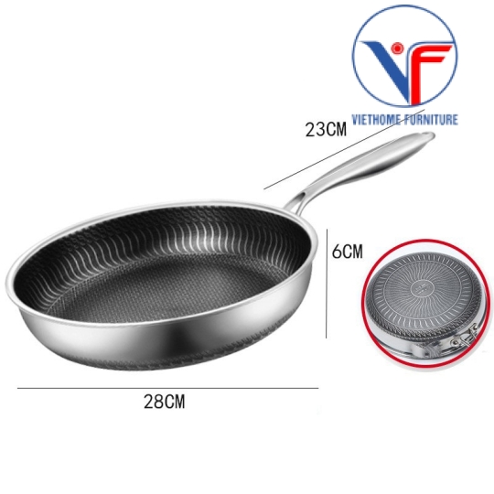 Chảo chống dính 2 mặt 5 lớp inox 316 công nghệ khắc laser tổ ong 28cm