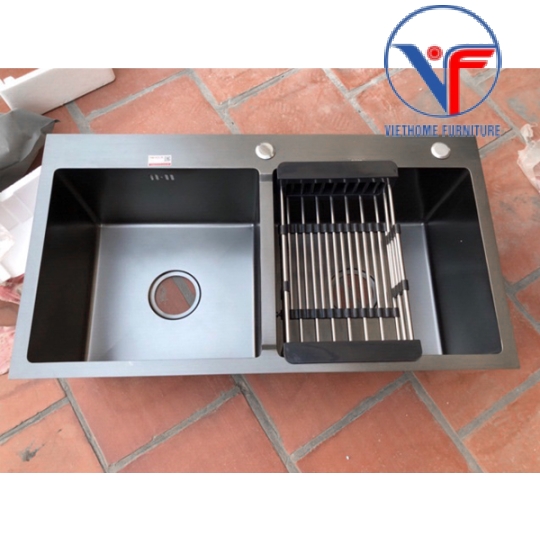 CHẬU CHÉN 2 HỐ CÂN 8245 PHỦ NANO ĐEN