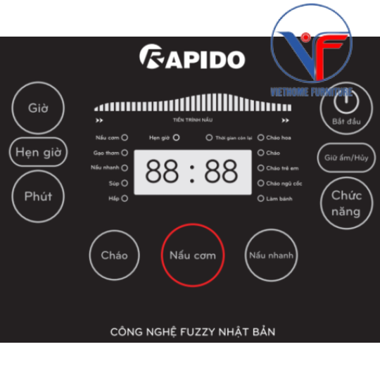 Nồi cơm điện tử Rapido RC-1.8D 500W 1.8L công nghệ nhật bản, 10 chức năng nấu, bảo hành 1 Năm