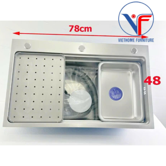 Chậu chén 1 hộc kích thước 78x48 INOX 