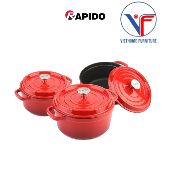 Nồi gang đúc tráng men Rapido cao cấp size 20cm phù hợp mọi loại bếp gia đình
