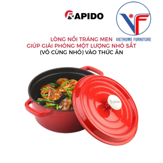 Nồi gang đúc tráng men Rapido cao cấp size 22cm phù hợp mọi loại bếp gia đình