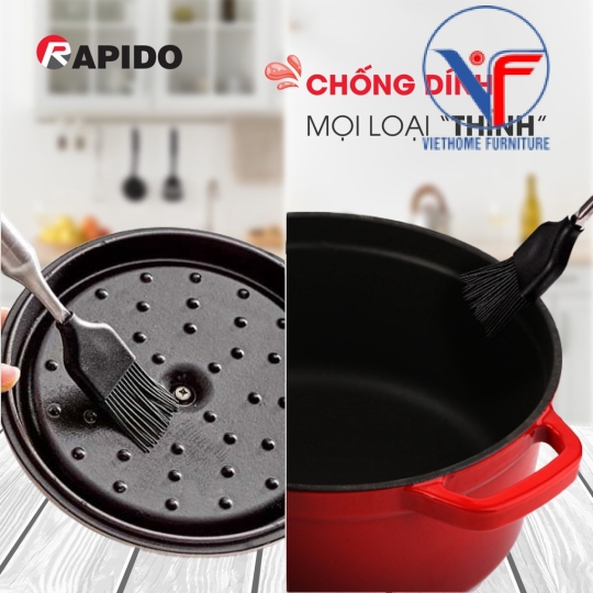 Nồi gang đúc tráng men Rapido cao cấp size 22cm phù hợp mọi loại bếp gia đình