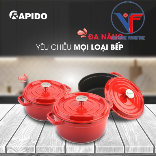 Nồi gang đúc tráng men Rapido cao cấp size 20cm phù hợp mọi loại bếp gia đình