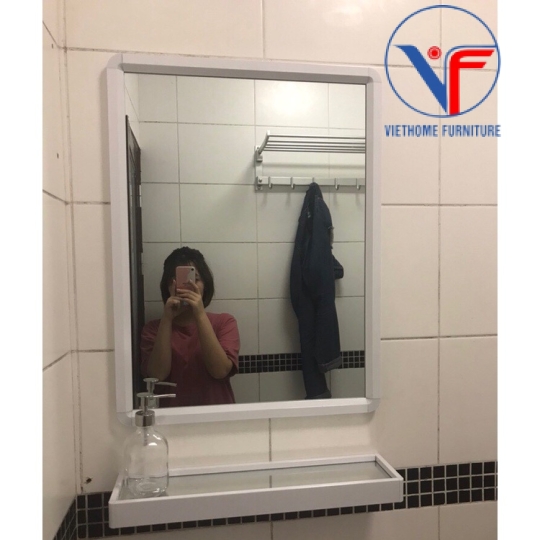 BỘ GƯƠNG VUÔNG VÀ KỆ NGANG VIỀN NHÔM MÀU TRẮNG