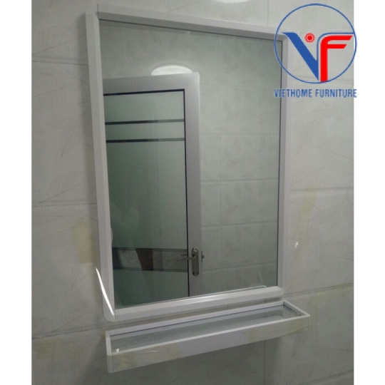 BỘ GƯƠNG VUÔNG VÀ KỆ NGANG VIỀN NHÔM MÀU TRẮNG