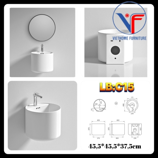 Chậu Lavabo Tròn Treo Tường LB:C15