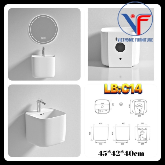 Chậu Lavabo Vuông Treo Tường LB:C14