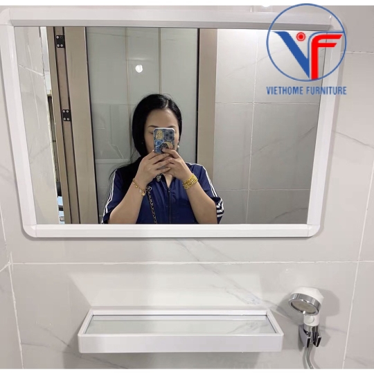 BỘ GƯƠNG VUÔNG VÀ KỆ NGANG VIỀN NHÔM MÀU TRẮNG