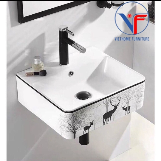 Lavabo treo tường - Chậu rửa mặt treo tường vuông hoa văn hưu