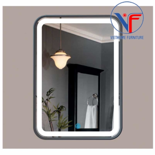 Gương Soi Khung Nhôm Đen Đèn Led 50x70cm