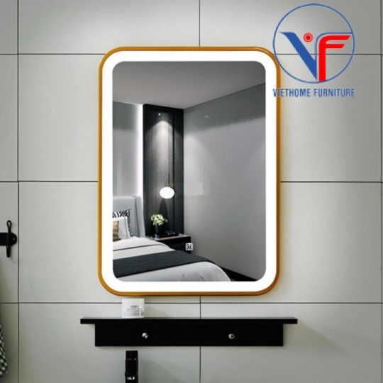 Gương Soi Khung Vàng Đèn Led 50x70cm