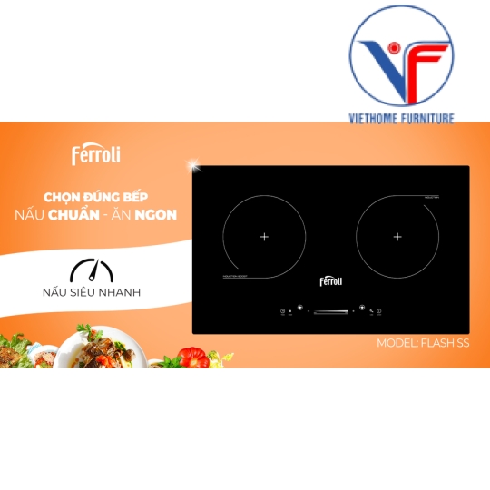 Bếp từ đôi Ferroli Flash SS, 1 bảng điều khiển trượt, công suất cao 4000W, bảo hành 2 năm toàn quốc
