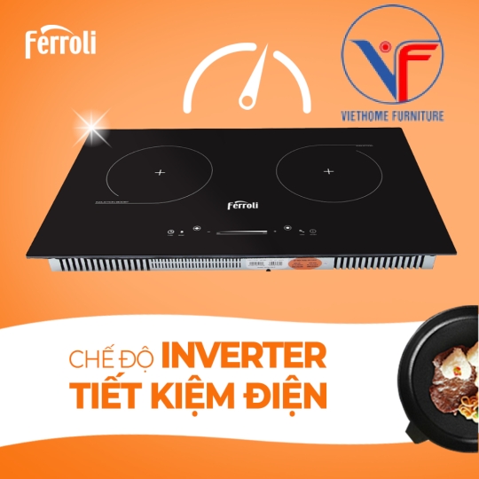 Bếp từ đôi Ferroli Flash SS, 1 bảng điều khiển trượt, công suất cao 4000W, bảo hành 2 năm toàn quốc