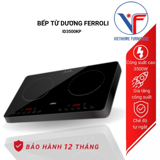 Bếp từ dương Ferroli ID3500KP chính hãng, bếp từ đôi 2 vùng độc lập, bảo hành 12 tháng