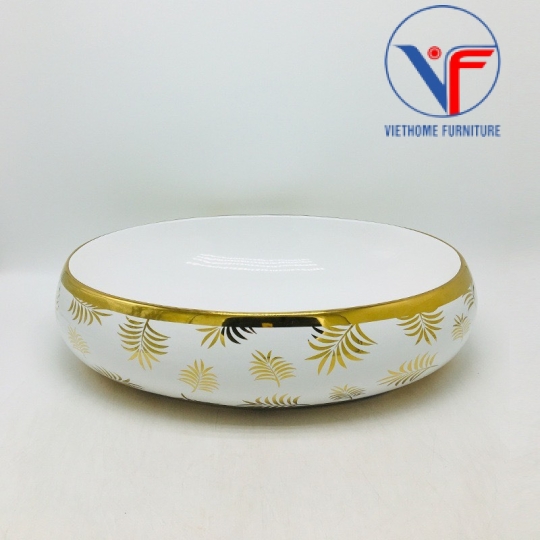 Lavabo hình oval họa tiết lá cọ màu vàng bóng
