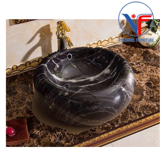 Lavabo tròn màu đen vân đá trắng
