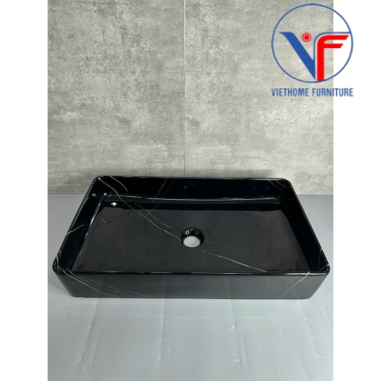Lavabo đặt bàn hình chữ nhật màu đen vân đá