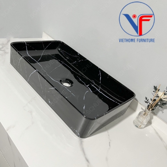 Lavabo đặt bàn hình chữ nhật màu đen vân đá