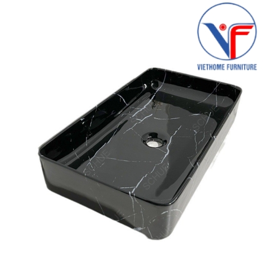Lavabo đặt bàn hình chữ nhật màu đen vân đá