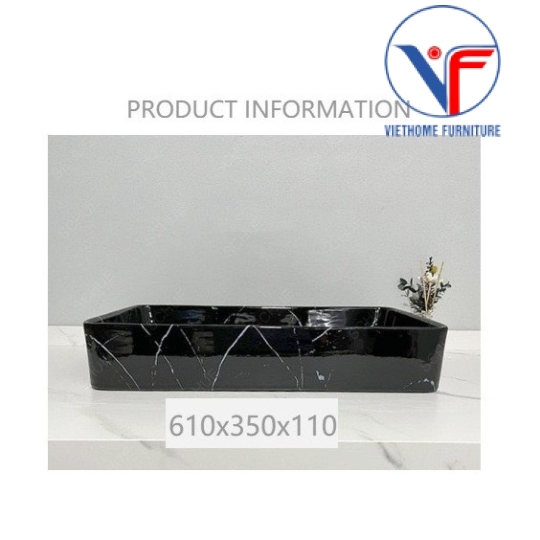 Lavabo đặt bàn hình chữ nhật màu đen vân đá