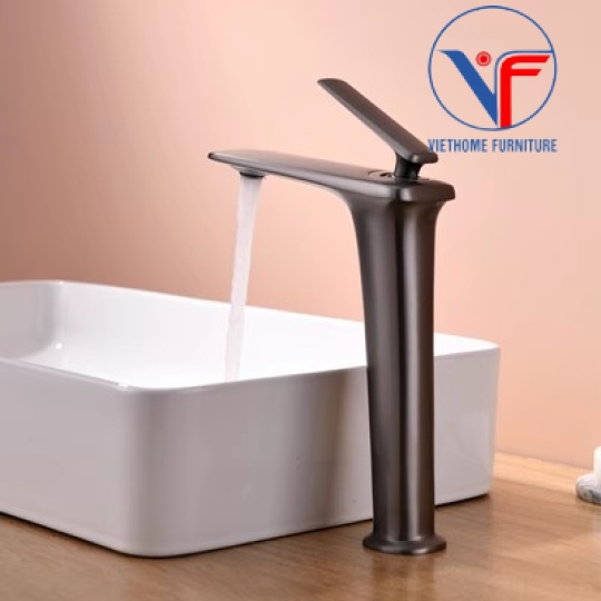 VÒI LAVABO NÓNG LẠNH ĐEN CAO 30CM F48