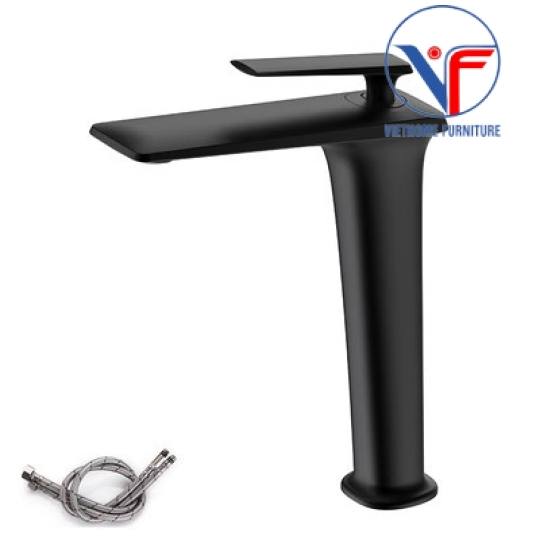 VÒI LAVABO NÓNG LẠNH ĐEN CAO 30CM F48