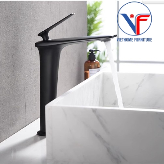 VÒI LAVABO NÓNG LẠNH ĐEN CAO 30CM F48