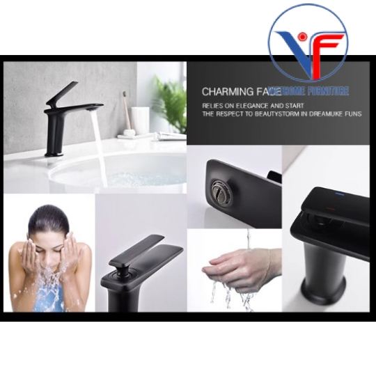 VÒI LAVABO NÓNG LẠNH ĐEN CAO 20CM F47