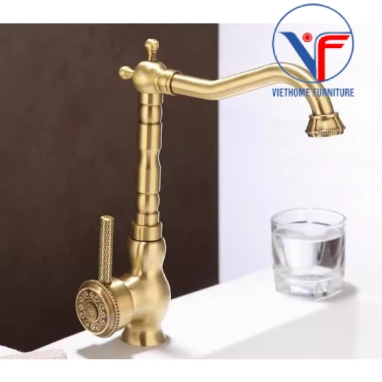 VÒI LAVABO NÓNG LẠNH MÀU ĐỒNG CỔ 30CM T08