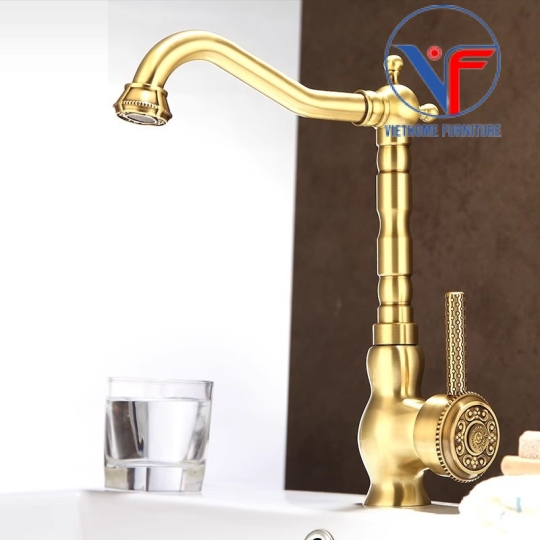 VÒI LAVABO NÓNG LẠNH MÀU ĐỒNG CỔ 30CM T08