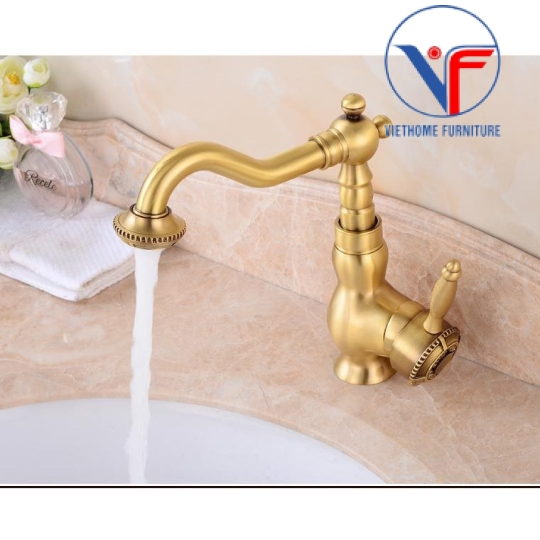 VÒI LAVABO NÓNG LẠNH MÀU ĐỒNG CỔ 20CM T07