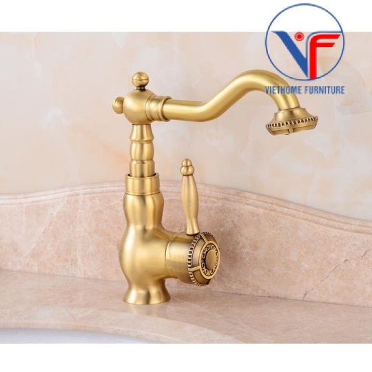 VÒI LAVABO NÓNG LẠNH MÀU ĐỒNG CỔ 20CM T07