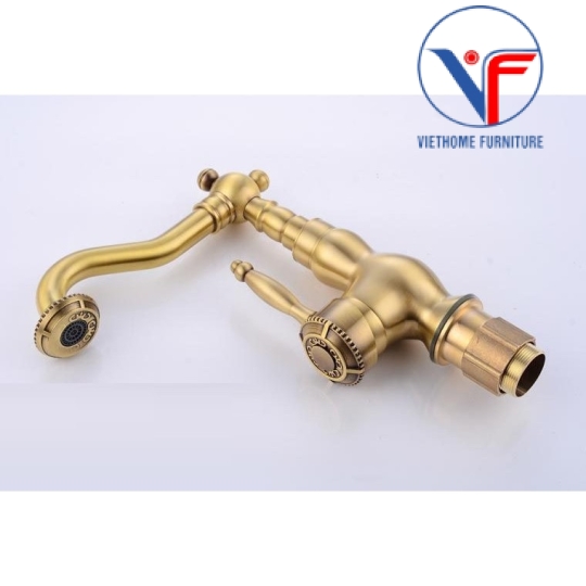VÒI LAVABO NÓNG LẠNH MÀU ĐỒNG CỔ 20CM T07