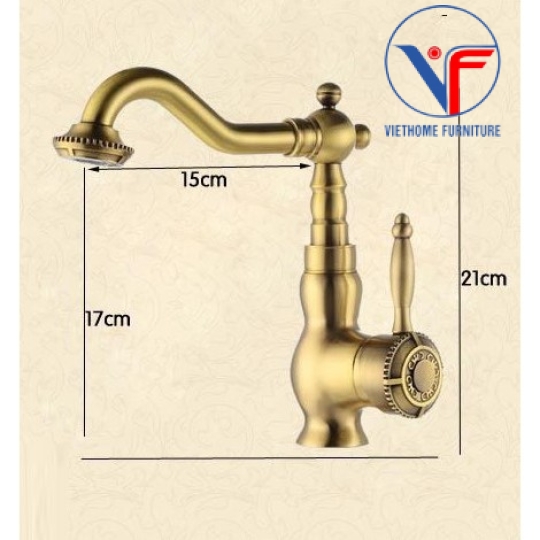 VÒI LAVABO NÓNG LẠNH MÀU ĐỒNG CỔ 20CM T07