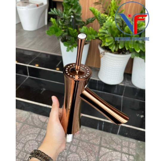 VÒI LAVABO NÓNG LẠNH MÀU VÀNG HỒNG TAY CẦM ĐÍNH HẠT