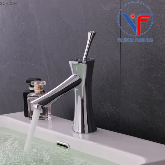 VÒI LAVABO NÓNG LẠNH MẠ CROM TAY CẦM ĐÍNH HẠT 20CM