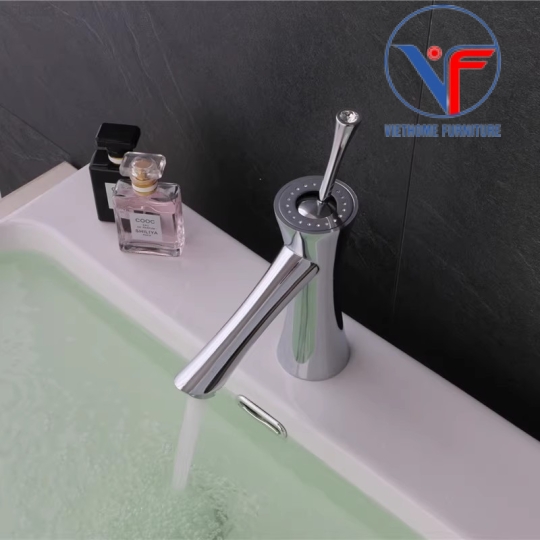 VÒI LAVABO NÓNG LẠNH MẠ CROM TAY CẦM ĐÍNH HẠT 20CM